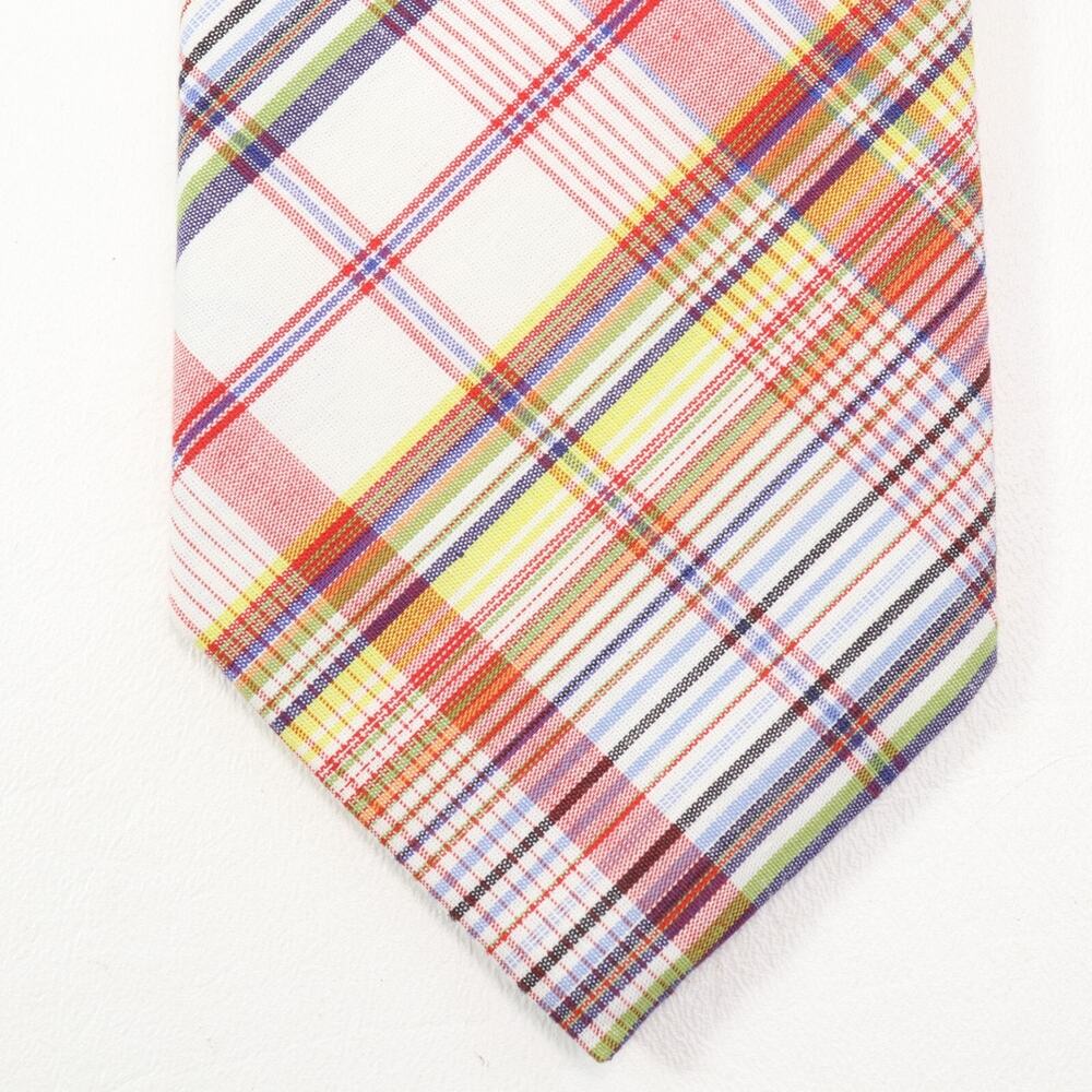 JZ Boulder Tie Mens 58 in Picnic Plaid Cotton White Red Blue Wide Lined Preppy